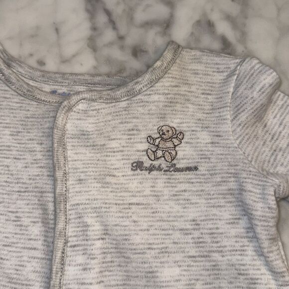 RALPH LAUREN STRIPE GREY/WHITE TEDDY FOOTIE 3M - Picture 3 of 7